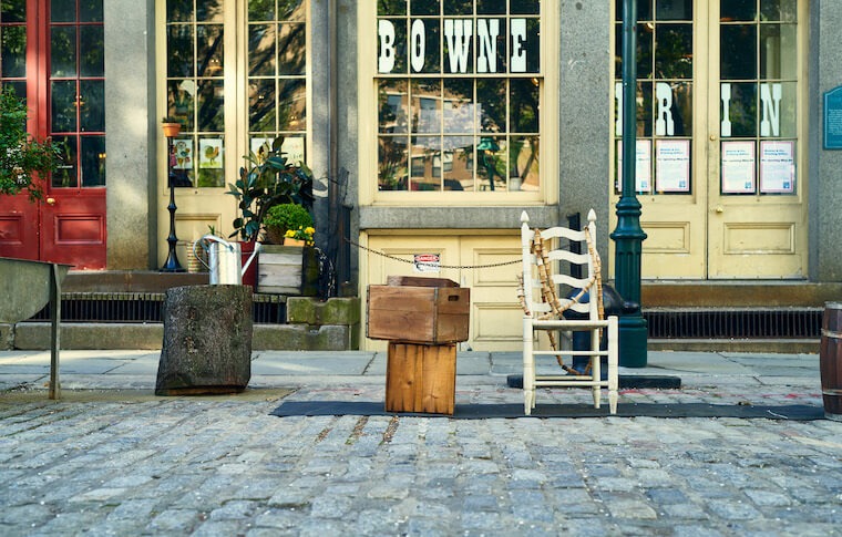 Bowne & Co. Stationers with chair outside