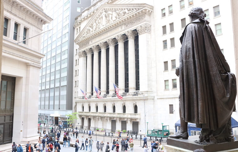 New York Stock Exchange with people outside